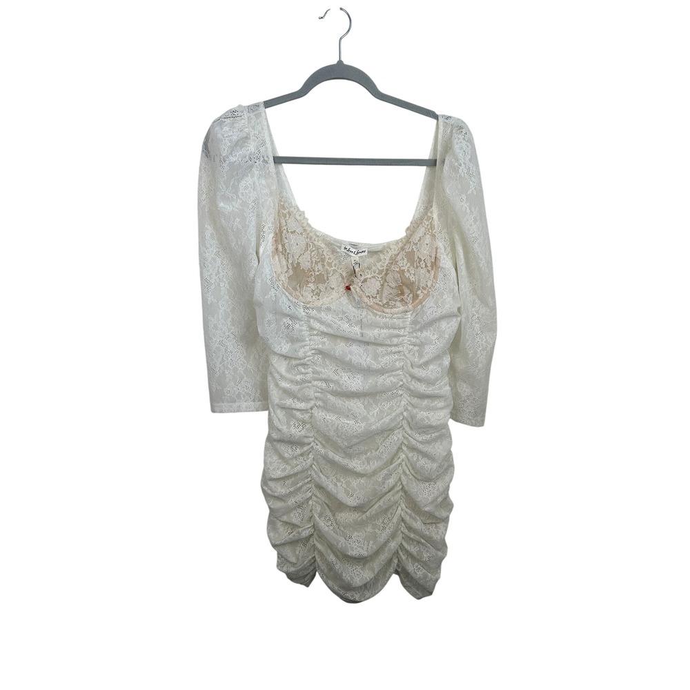 For Love & Lemons Mini Dress Women XL White New Lace Ruched Lingerie Style 2949